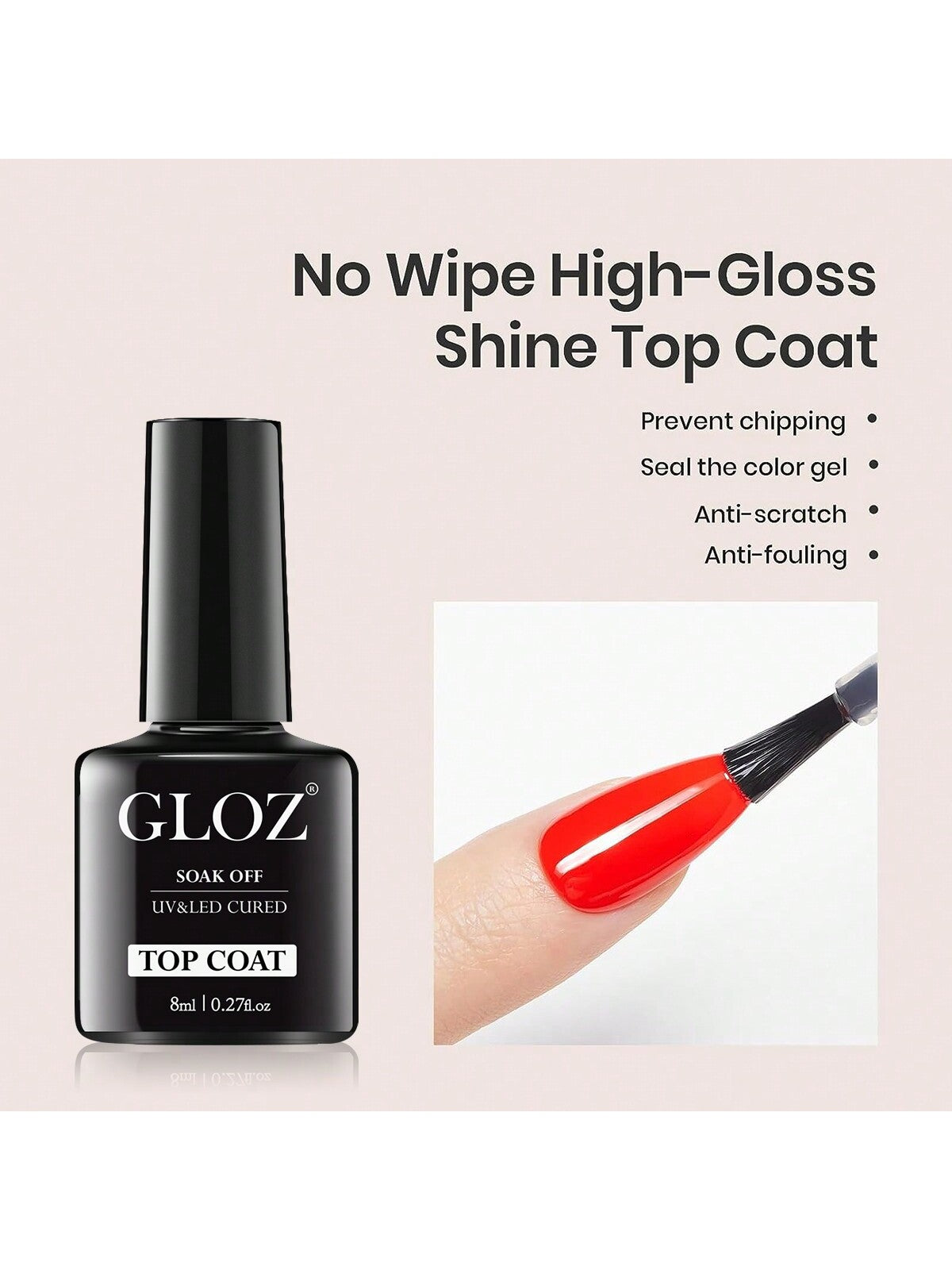 GLOZ Gel Nail Polish Top Coat- No Wipe Top Coat, High Gloss Shiny Long Lasting Top Gel For Clear Nail Gel And Acrylic Nails, For Home DIY And Nail Salon - Hanmeimei