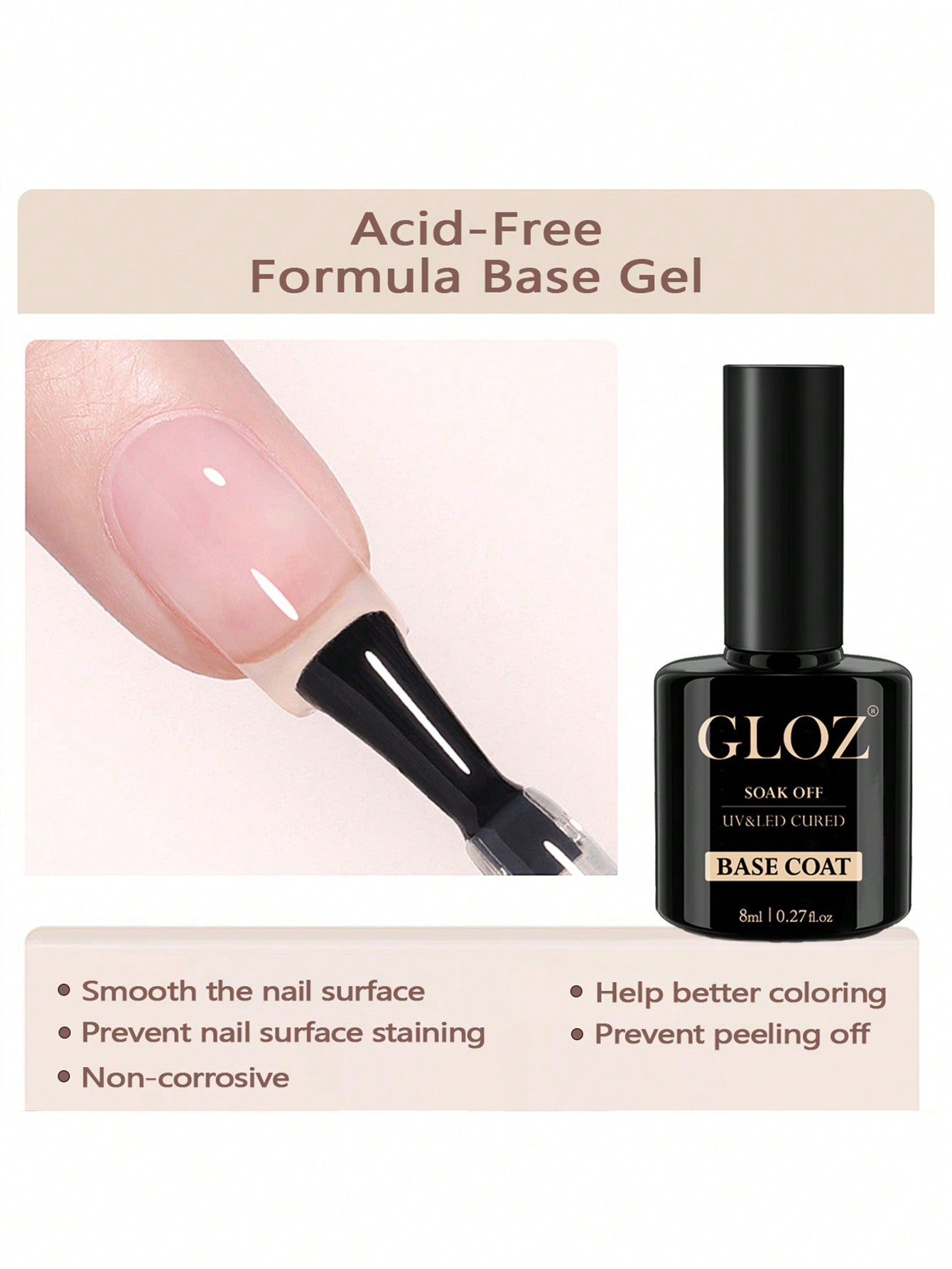 GLOZ Gloz 3 Pcs Semi-Permanent Gel Nail Polish Set With Base Coat, Top Coat, And Primer - Soak Off Uv Led Gel Polish Kit For All Nail Types Gift For Women - Hanmeimei