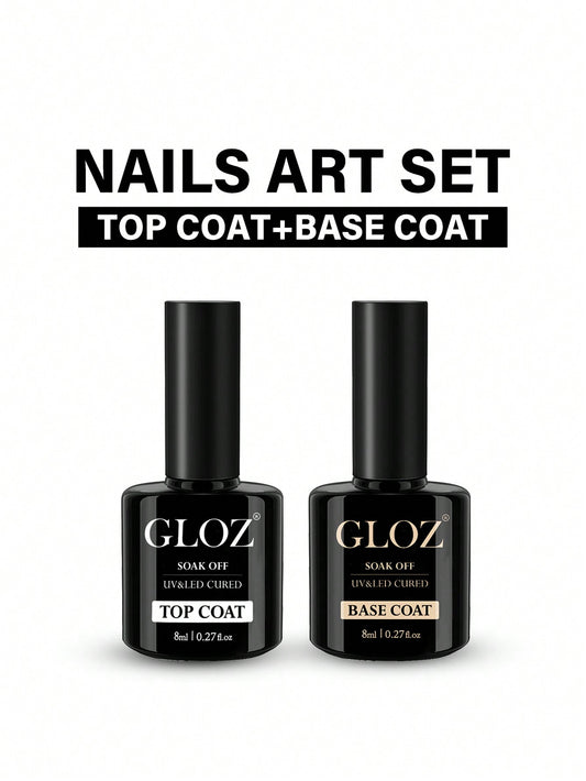 GLOZ Gel Polish Top Coat And Base Coat 2pcs Nail Polish Set Shine Effect Long Lasting Soak Off Nail Polish Perfect Gift For Women - Hanmeimei