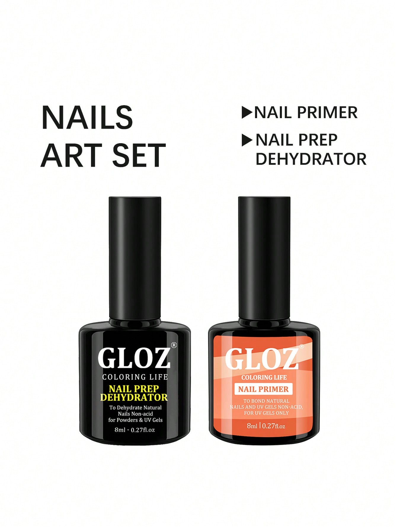 GLOZ Gel Nail Polish Nail Dehydrator And Primer, 2Pcs Acid-Free Natural Nail Prep Dehydrate & Bond Primer Nail Bond, Air Dry Superior Bonding Primer For Acrylic Powder Nail Supplies Set - Hanmeimei