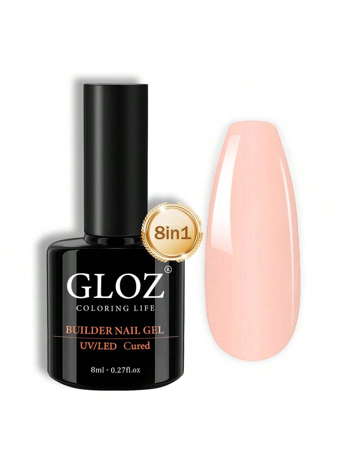 GLOZ Builder Nail Gel, 8-In-1 Cover Nude Gel Builder, Hard Gel Builder For Nails Strengthener Extension Gel Rubber Base Gel Polish Rhinestone False Nail Tips Glue Gel In A Bottle For Nail Art - Hanmeimei