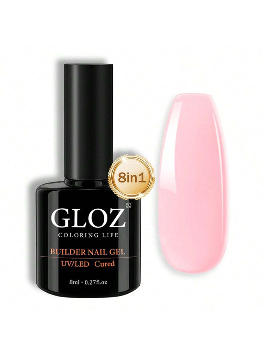 GLOZ Builder Nail Gel, 8-In-1 Pink Gel Builder For Nails, LED Hard Gel Builder Nail Strengthener Color Base Gel Extension Gel Rhinestone False Nail Tips Glue Gel In A Bottle, Gift For Women - Hanmeimei