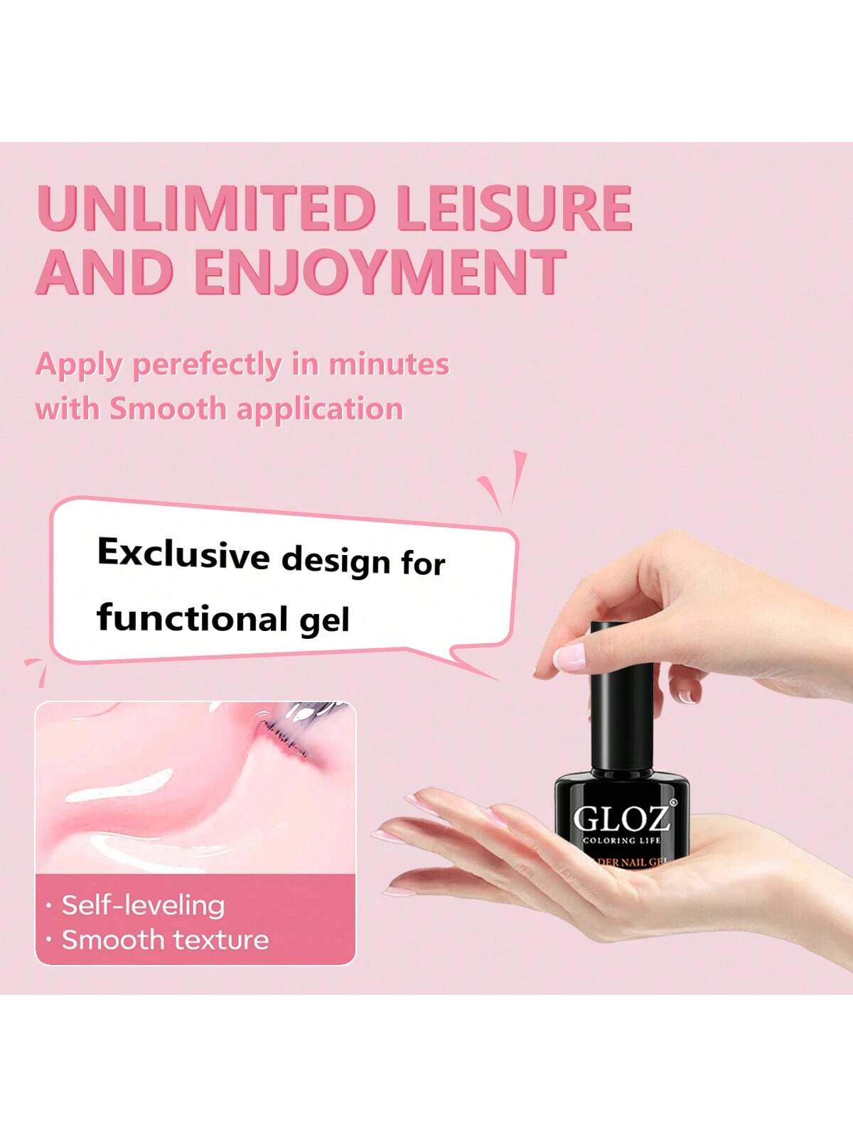 GLOZ Builder Nail Gel, 8-In-1 Pink Gel Builder For Nails, LED Hard Gel Builder Nail Strengthener Color Base Gel Extension Gel Rhinestone False Nail Tips Glue Gel In A Bottle, Gift For Women - Hanmeimei