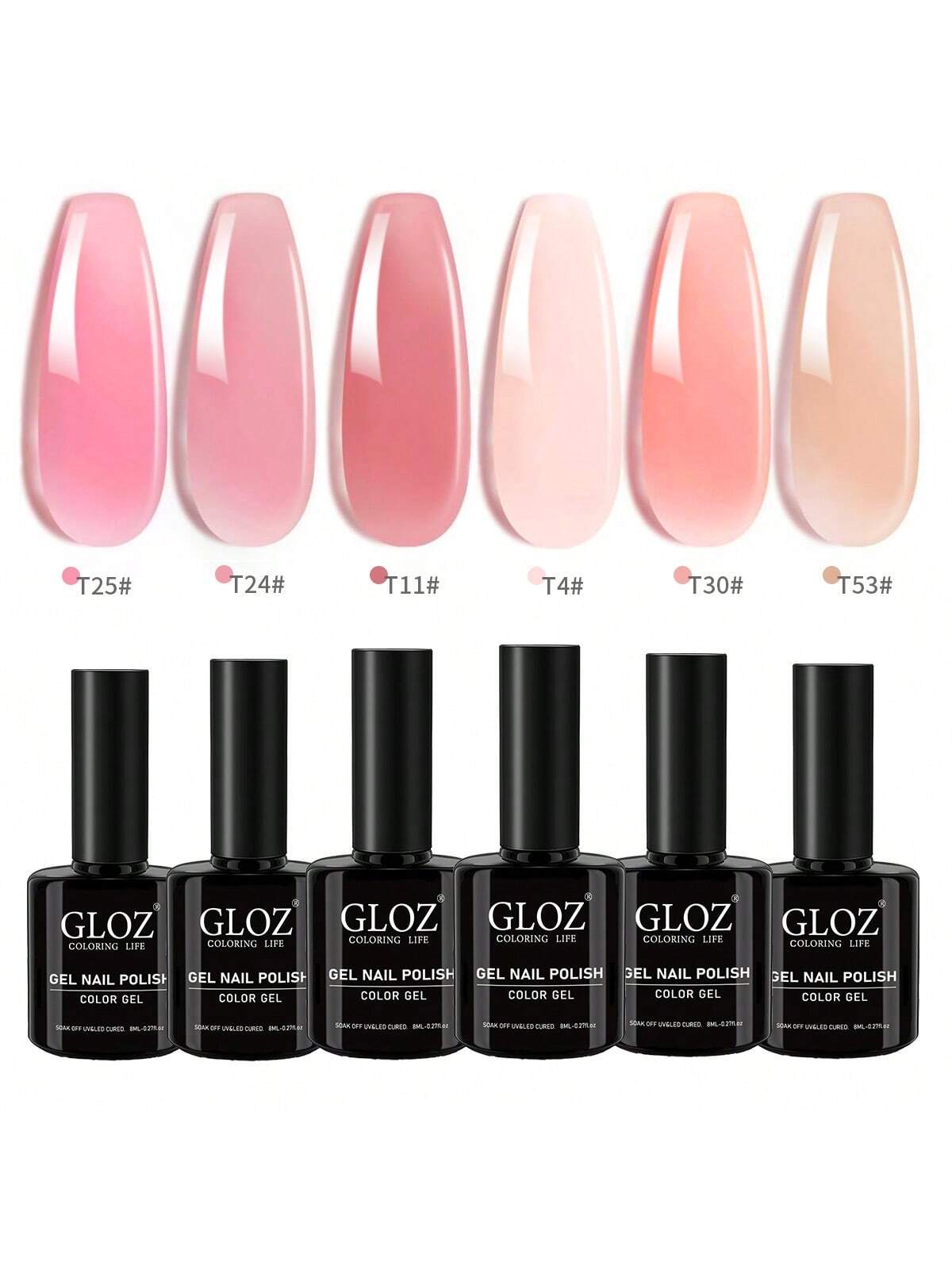 GLOZ Jelly Gel Nail Polish Set 6 Colors Neutral Sheer Milky White Nude Pink Gel Polish Kit Translucent Soak Off Uv Nail Gel Diy Manicure - Hanmeimei