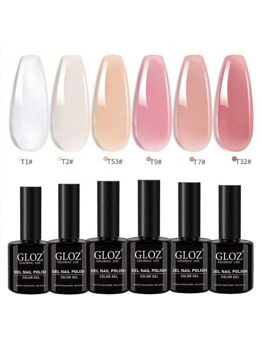 GLOZ Gel Nail Polish Kit, 6 PCS Jelly Gel Polish Nude Pink Color Gel Neutral Nail Art Design Translucent Gel Nail Kits Soak Off Uv Nail Lamp Cured Nail Manicure DIY Home For Women - Hanmeimei