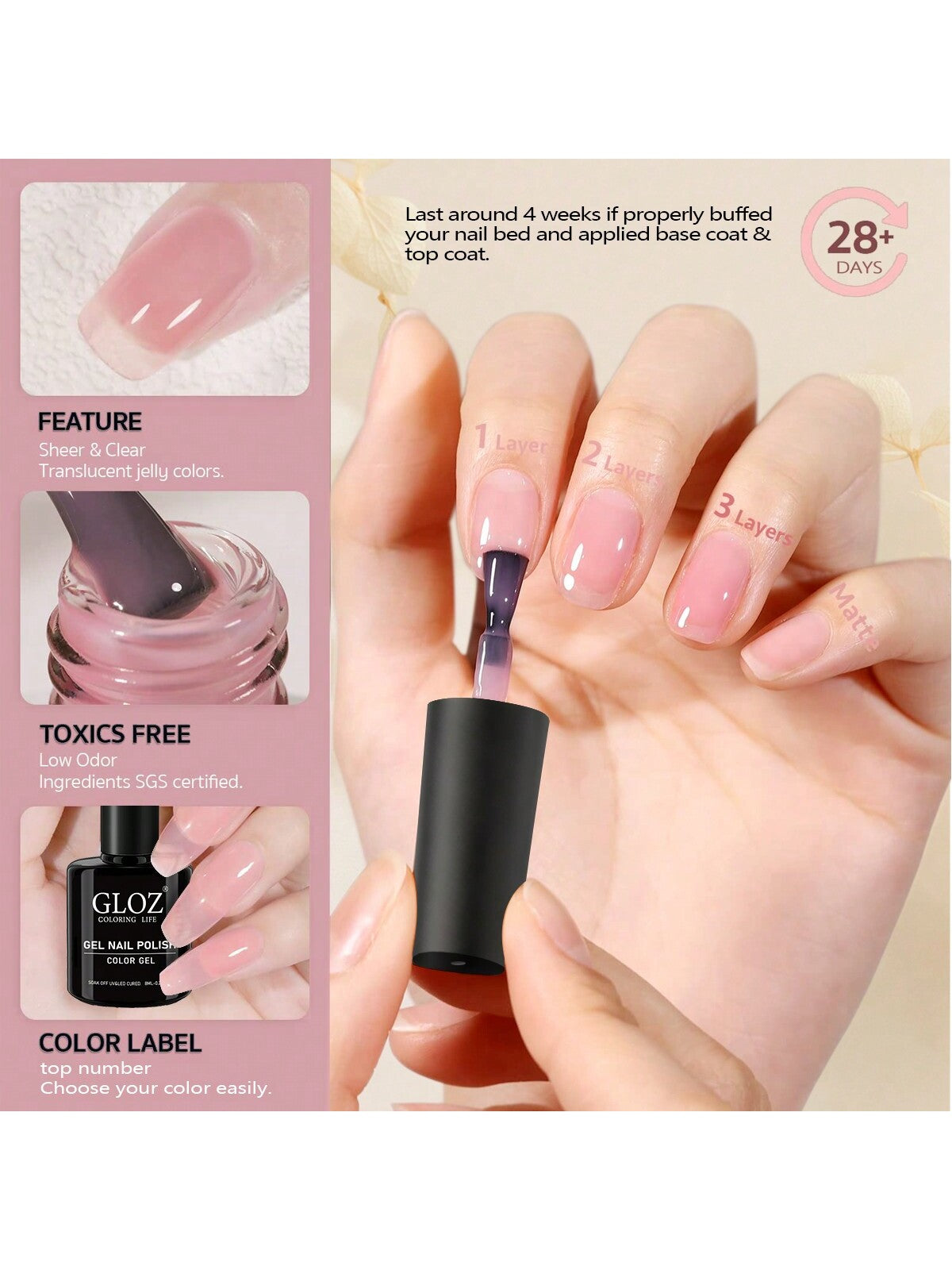 GLOZ Milky Jelly Nude Gel Nail Polish Set, 6 Transparent Colors Sheer White Pink Gel Nail Kit For Salon And Nail Art DIY At Home - Hanmeimei