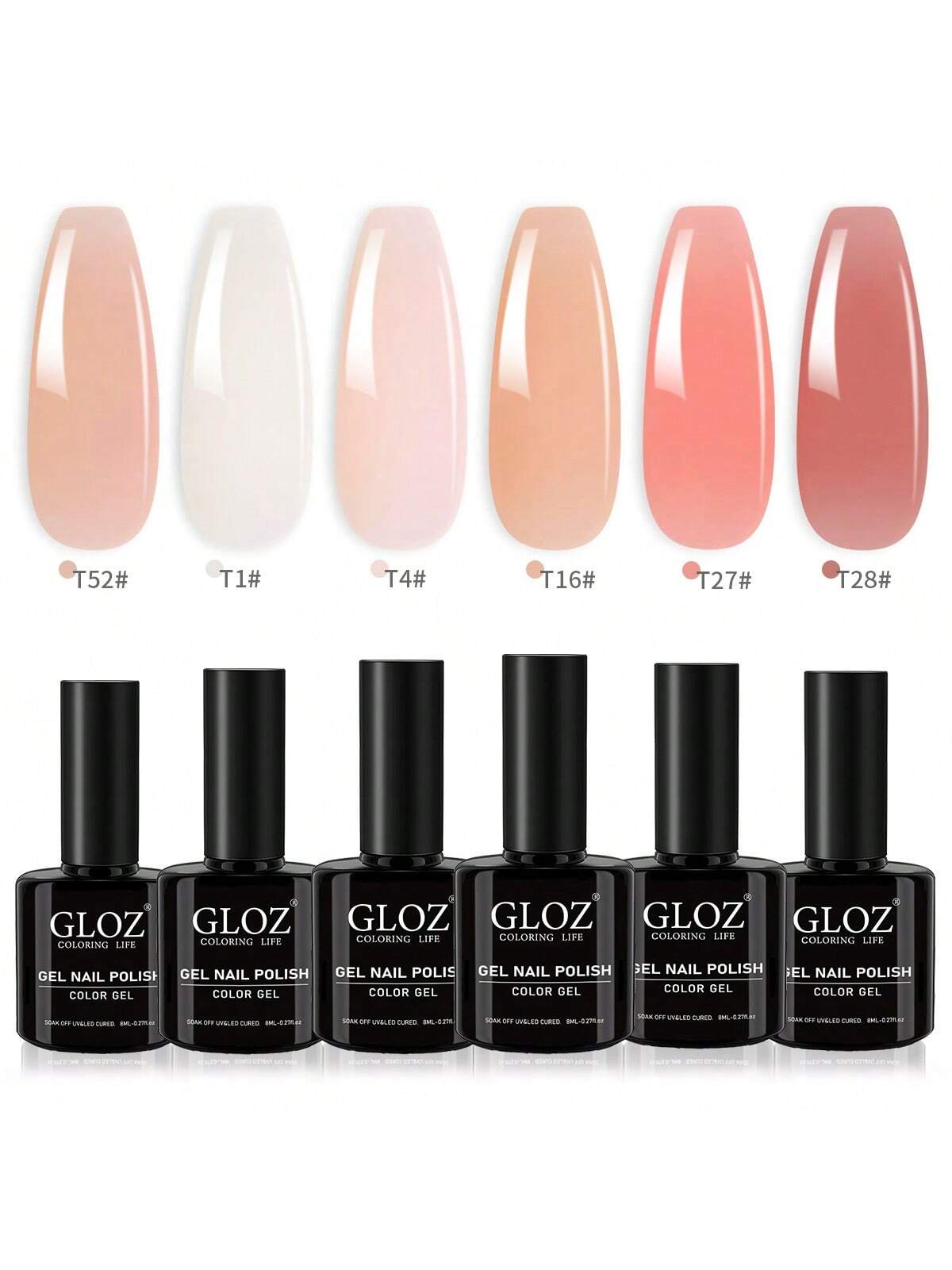 GLOZ Milky Jelly Nude Gel Nail Polish Set, 6 Transparent Colors Sheer White Pink Gel Nail Kit For Salon And Nail Art DIY At Home - Hanmeimei