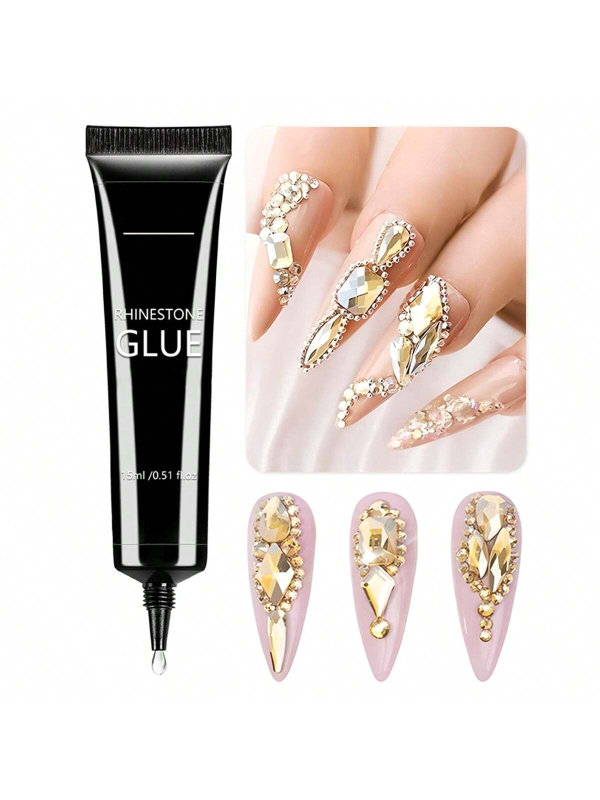 GLOZ 15ML Nail Rhinestone Glue, Gel Nail Glue For Rhinestones For 3D Nails Super Strong Rhinestone Glue For Decoration Nail Art Jewel Crystal Beads Gems Diamonds Need UV/LED - Hanmeimei