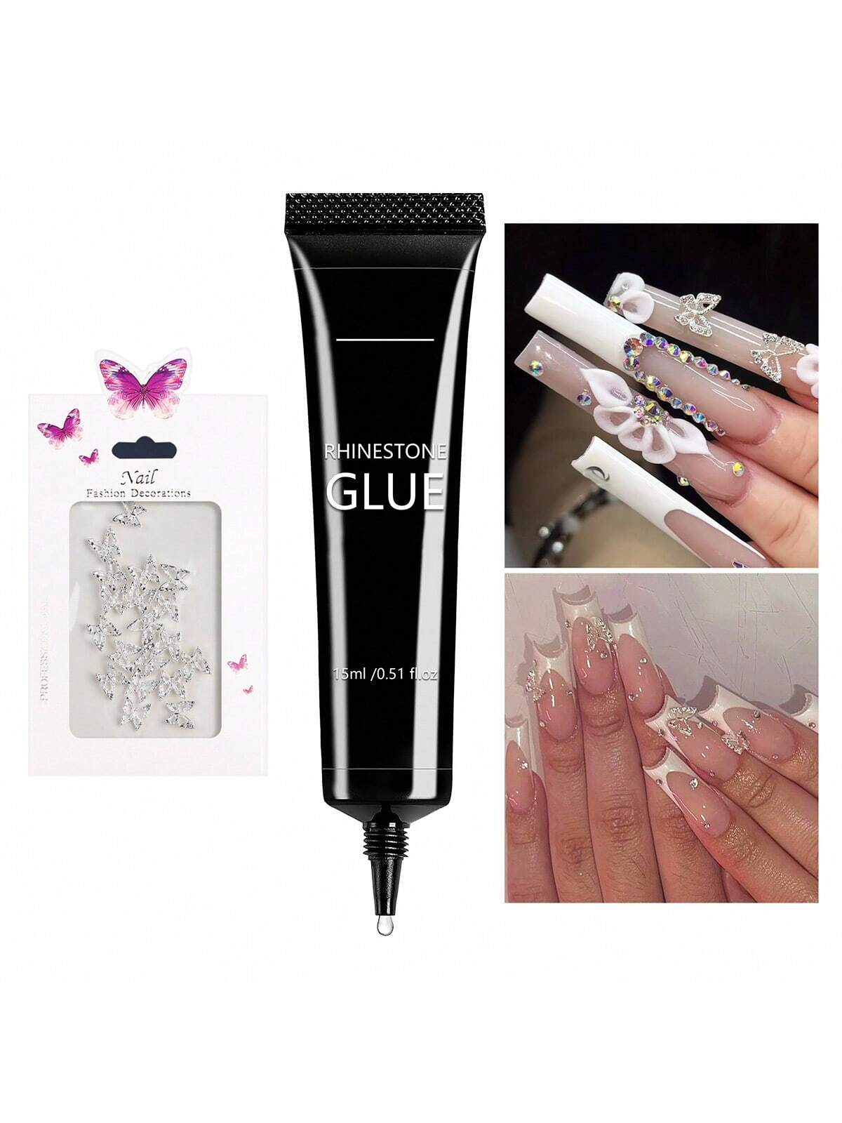 GLOZ 15ML Nail Rhinestone Glue, Gel Nail Glue For Rhinestones For 3D Nails Super Strong Rhinestone Glue For Decoration Nail Art Jewel Crystal Beads Gems Diamonds Need UV/LED - Hanmeimei