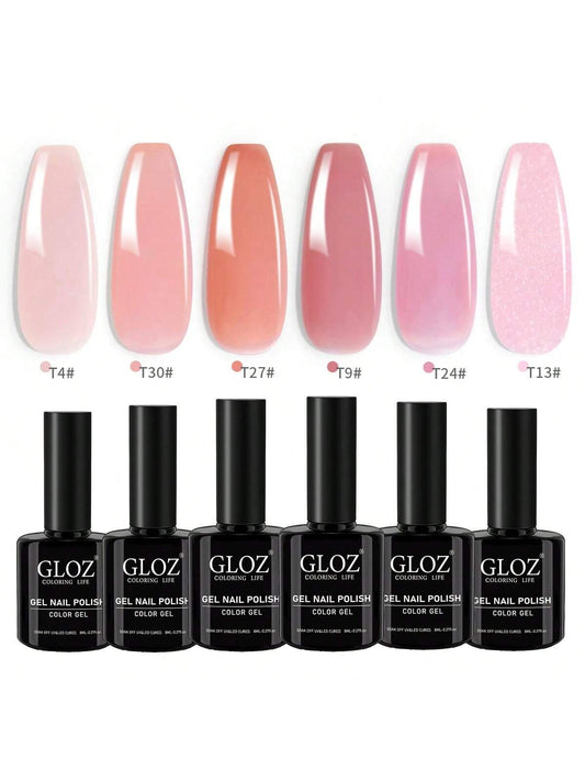 GLOZ Jelly Nude Pink Gel Nail Polish Set Of 6 Transparent Colors Sheer Gel Polish Kit For Salon Gel Manicure And Nail Art DIY At Home - Hanmeimei