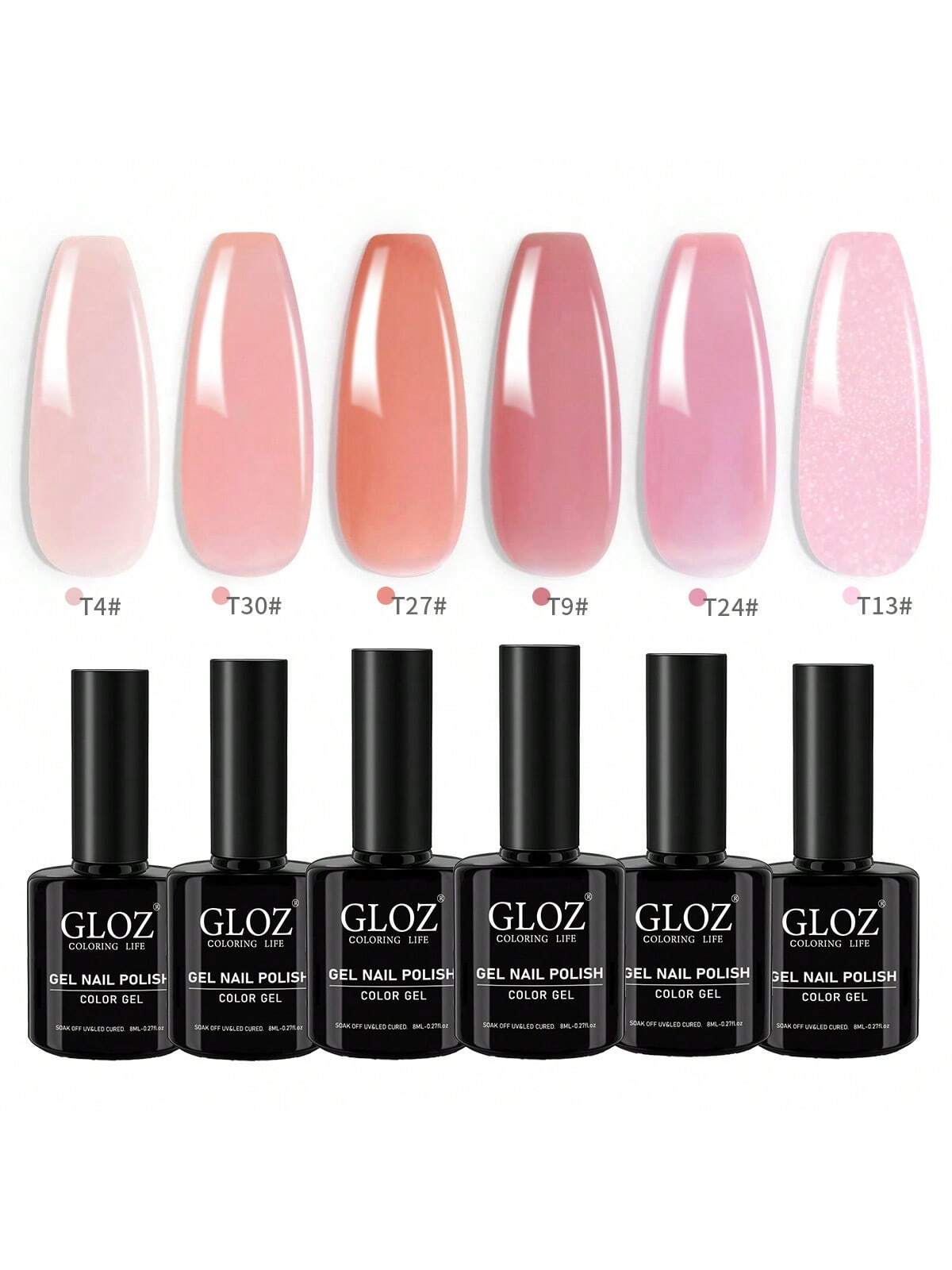 GLOZ Jelly Nude Pink Gel Nail Polish Set Of 6 Transparent Colors Sheer Gel Polish Kit For Salon Gel Manicure And Nail Art DIY At Home - Hanmeimei