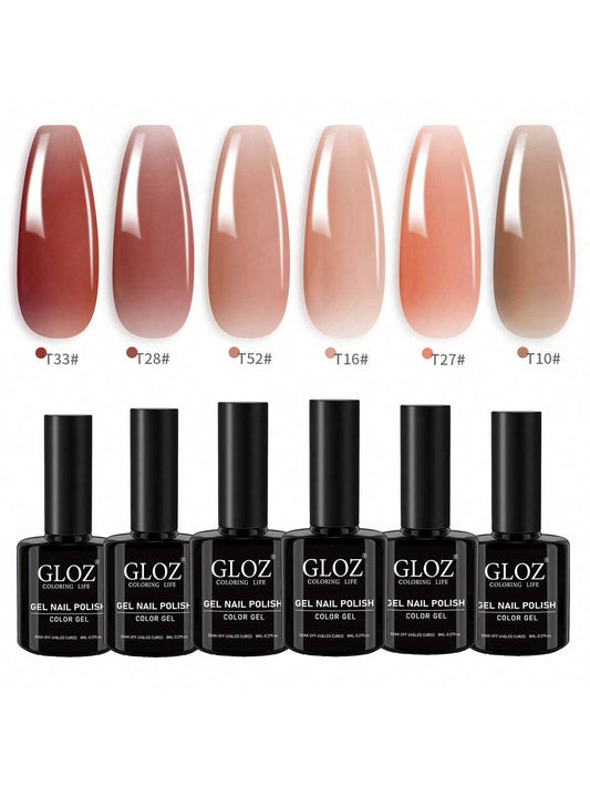 GLOZ Icy Jelly Gel Nail Polish Set Of 6 Colors Including Red Pink Nude Gel Polish Kit UV LED Soak Off Polish Home DIY Manicure Nail Salon Varnish - Hanmeimei