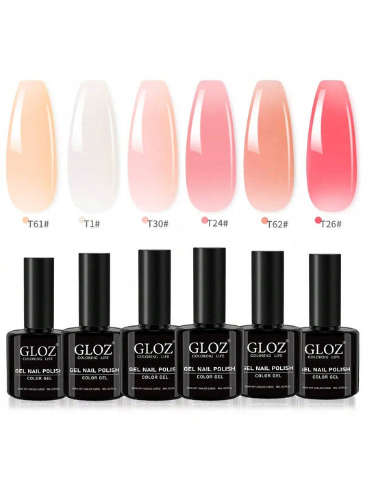 GLOZ Milky White X Jelly Nude Gel Nail Polish Set, 6 Transparent Colors Sheer Pink Orange Gel Nail Kit For Salon Gel Manicure And Nail Art DIY At Home - Hanmeimei