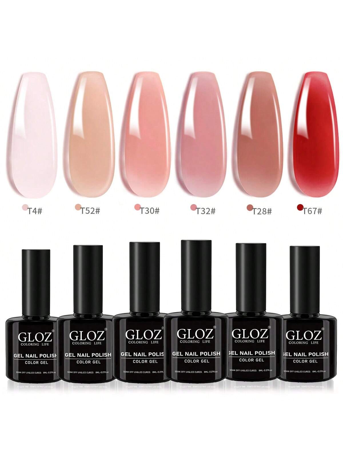 GLOZ 6 Colors Jelly Gel Nail Polish Set Wine Red Gel Polish Crystal Transparent Gel Polish Kit Nail Art Varnish Manicure Collection Gift Set - Hanmeimei