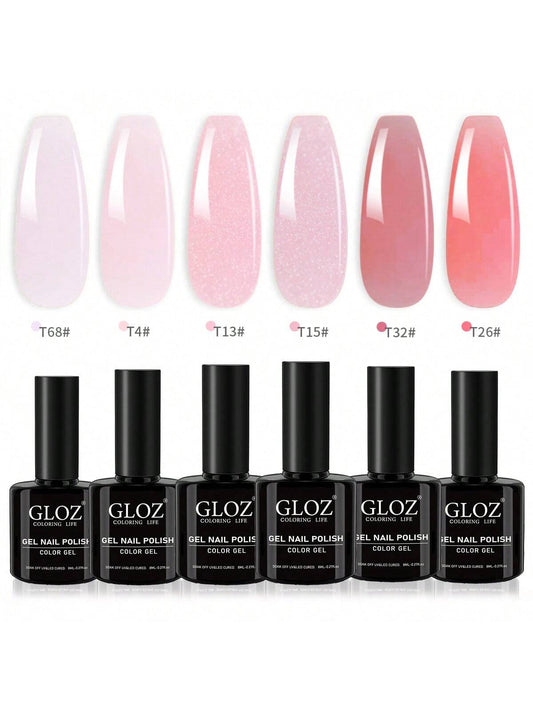 GLOZ 6 Colors Jelly Gel Nail Polish Sheer Pink Gel Nail Polish Crystal Transparent Milky Gel Polish Kit Nail Art Varnish Collection Gift Set - Hanmeimei