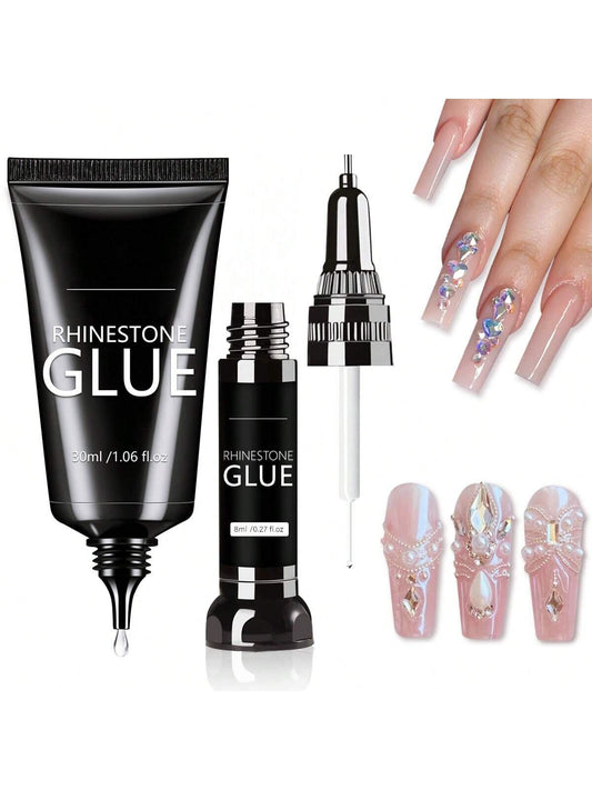 GLOZ Nail Rhinestone Glue Set, Gel Nail Glue For Rhinestones For 3D Design Super Strong Adhesive Nail Gem Glue For Nail Art Jewel Crystal Beads Diamonds Cured Need - Hanmeimei