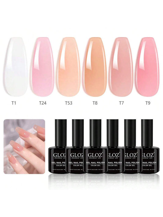 GLOZ Sheer Gel Nail Polish Set Jelly UV Gel 6 Colors Translucent Milky White Pink Nude Brown Colors Nail Polish For All Seasons Neutral Soak Off LED Lamp Gel Manicure Kit For Holiday Gift Nail Art - Hanmeimei