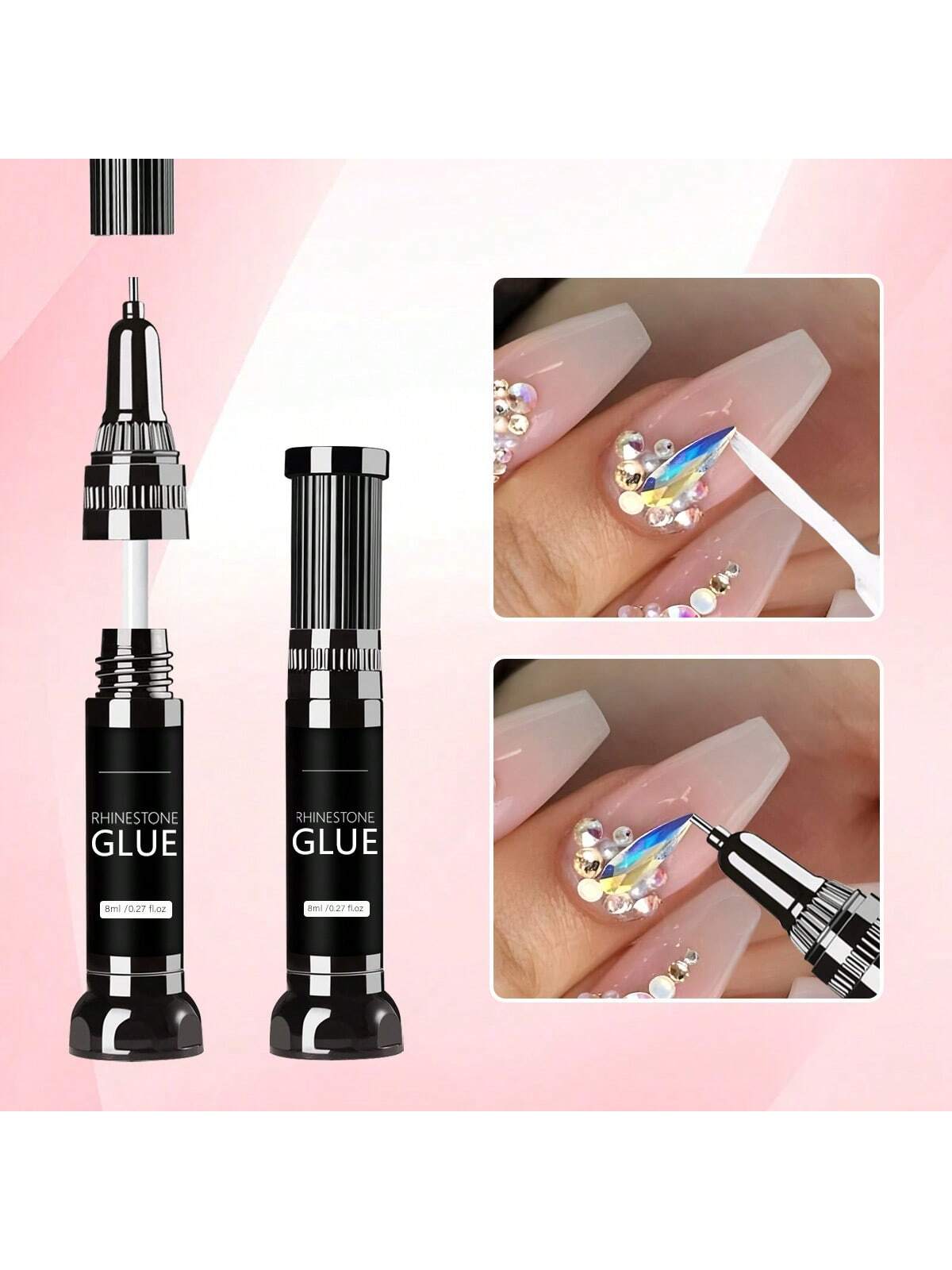 GLOZ 2PCS Nail Rhinestone Glue Gel, Upgrade Gel Nail Glue With Brush & Pen Tip Super Strong Adhesive Precise For Nail Charms Crystals Rhinestones Beads Flower 3D Decorations 8ml*2 - Hanmeimei