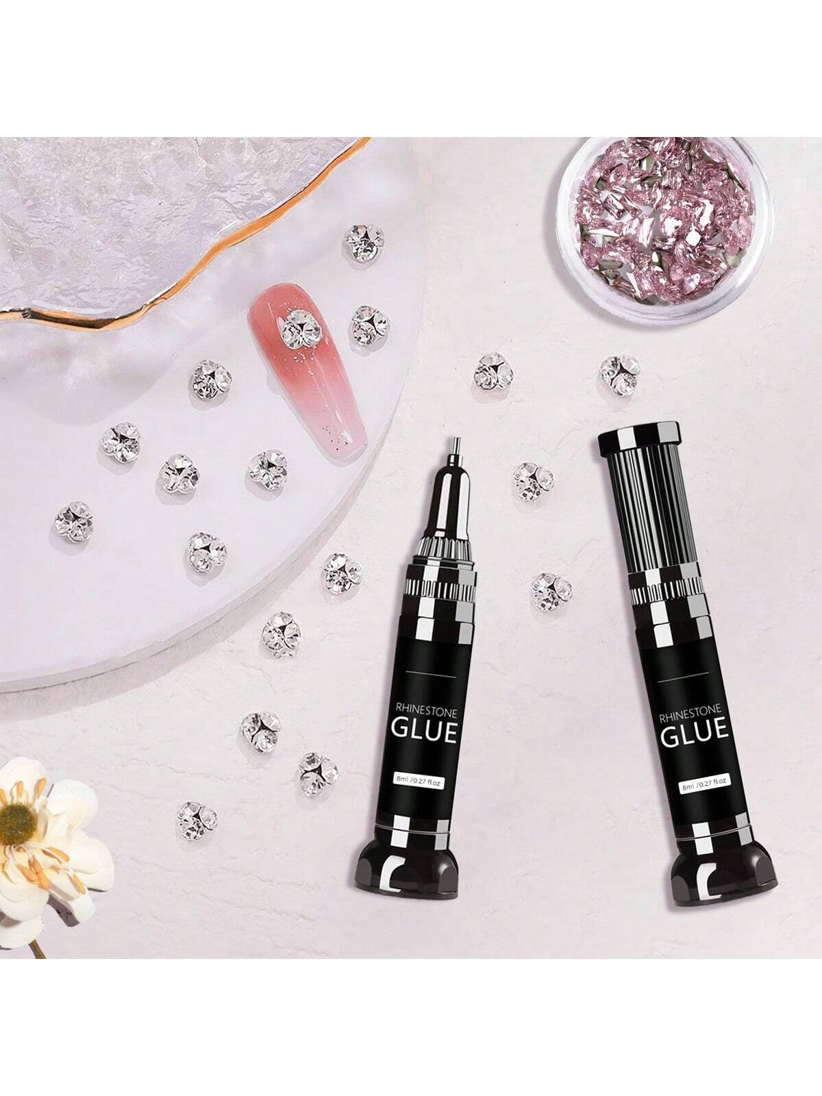 GLOZ 2PCS Nail Rhinestone Glue Gel, Upgrade Gel Nail Glue With Brush & Pen Tip Super Strong Adhesive Precise For Nail Charms Crystals Rhinestones Beads Flower 3D Decorations 8ml*2 - Hanmeimei