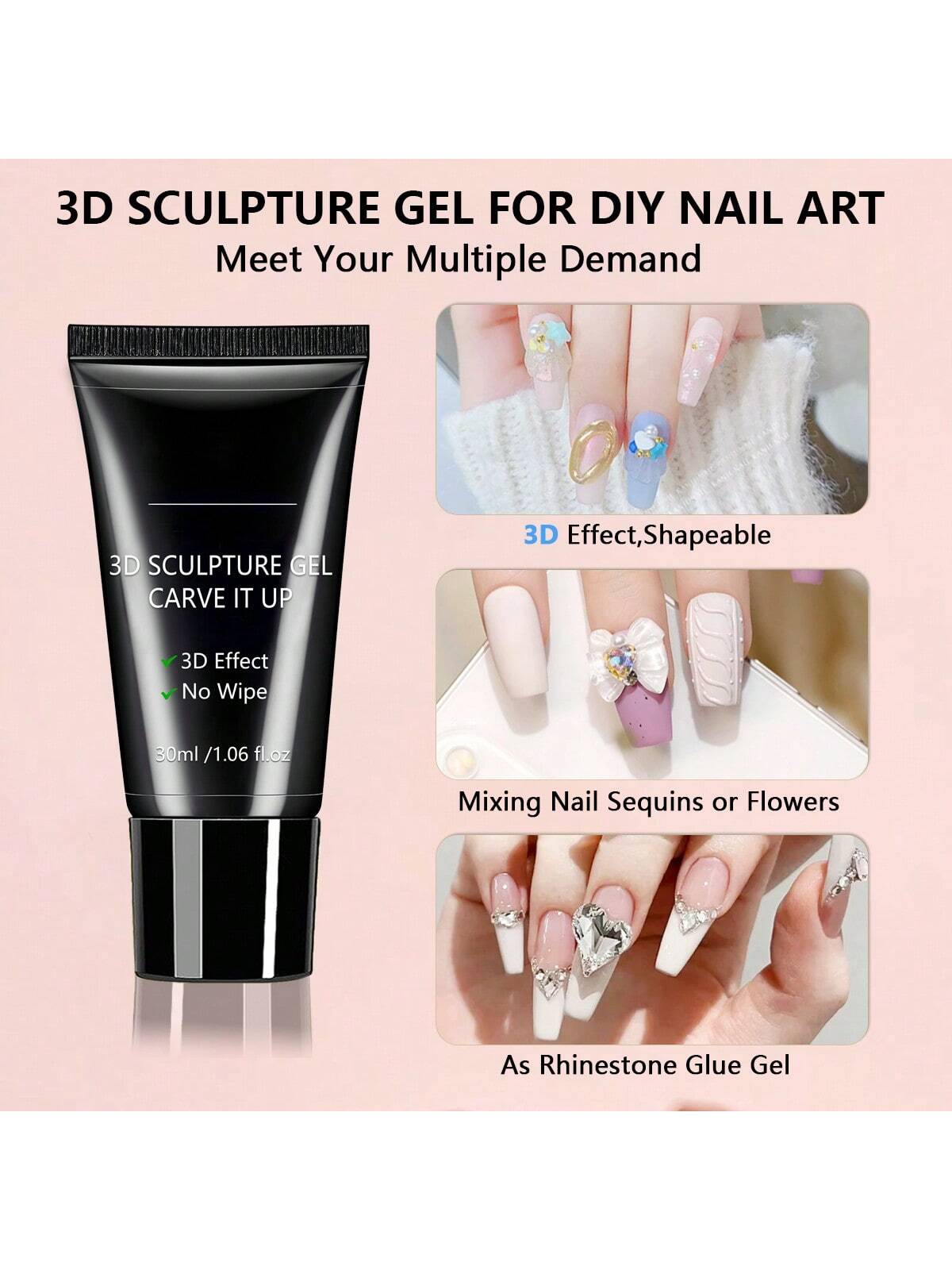 GLOZ 2PCS Nail Rhinestone Glue For Nails For Rhinestones Bundle With 30ML 3D Nail Gel Sculpting Gel Nail Art Glue For Nail Art Designs DIY Nail Craving 3D Gel - Hanmeimei