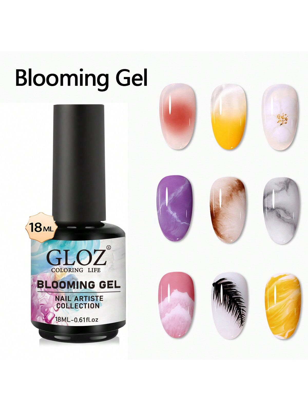 GLOZ 18ML Nail Blooming Gel Clear Uv Led Blossom Gel Polish For Spreading Effect Marble Natural Stone Watercolor Floral Print Soak Off Nail Gel Diy Nail Art Design Manicure Gift For Women - Hanmeimei