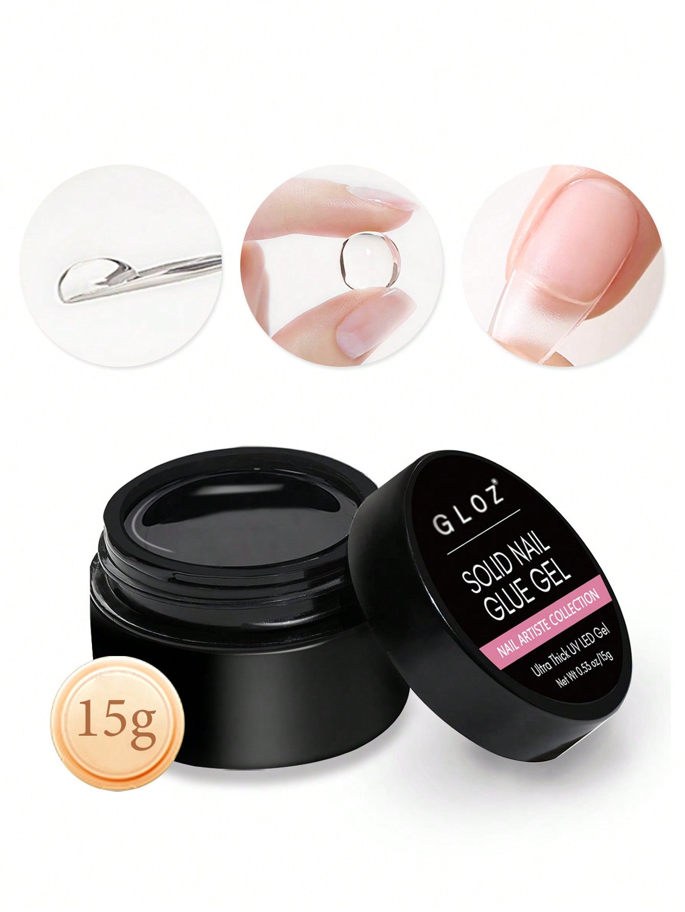 GLOZ 15G Solid Nail Gel Glue For Soft Gel Nail Tips Strong Clear Acrylic Nail Tips Solid Gel Nail Glue For Press On Nails Fake Nails Solid Hard Gel For Nails Nail Art DIY Home UV Light Cured - Hanmeimei