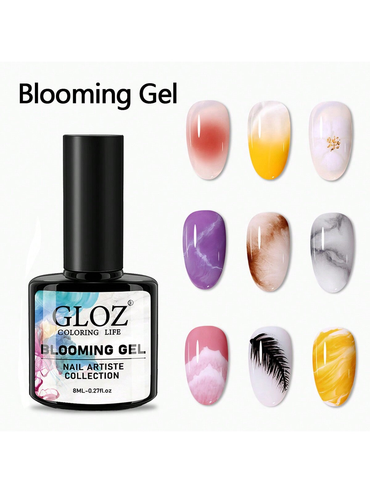 GLOZ Nail Blooming Gel Clear Uv Led Blossom Gel Polish For Spreading Effect Marble Natural Stone Watercolor Floral Print Soak Off Nail Gel Diy Nail Art Design Manicure Gift For Women - Hanmeimei