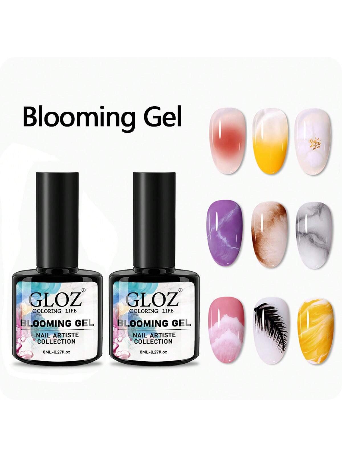 GLOZ Nail Blooming Gel Clear Uv Led Blossom Gel Polish For Spreading Effect Marble Natural Stone Watercolor Floral Print Soak Off Nail Gel Diy Nail Art Design Manicure Gift For Women - Hanmeimei