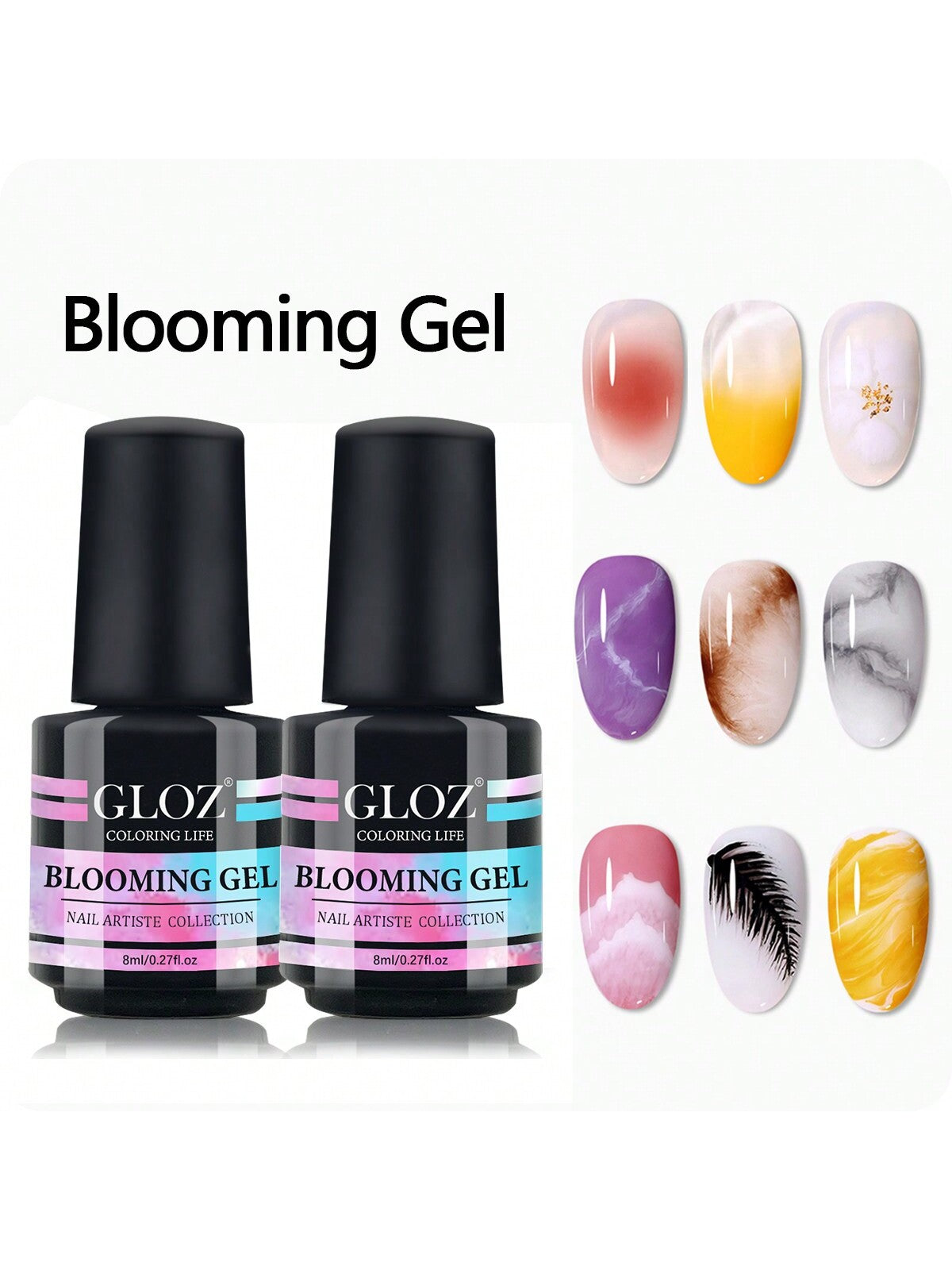 GLOZ Nail Blooming Gel Clear Uv Led Blossom Gel Polish For Spreading Effect Marble Natural Stone Watercolor Floral Print Soak Off Nail Gel Diy Nail Art Design Manicure Gift For Women - Hanmeimei