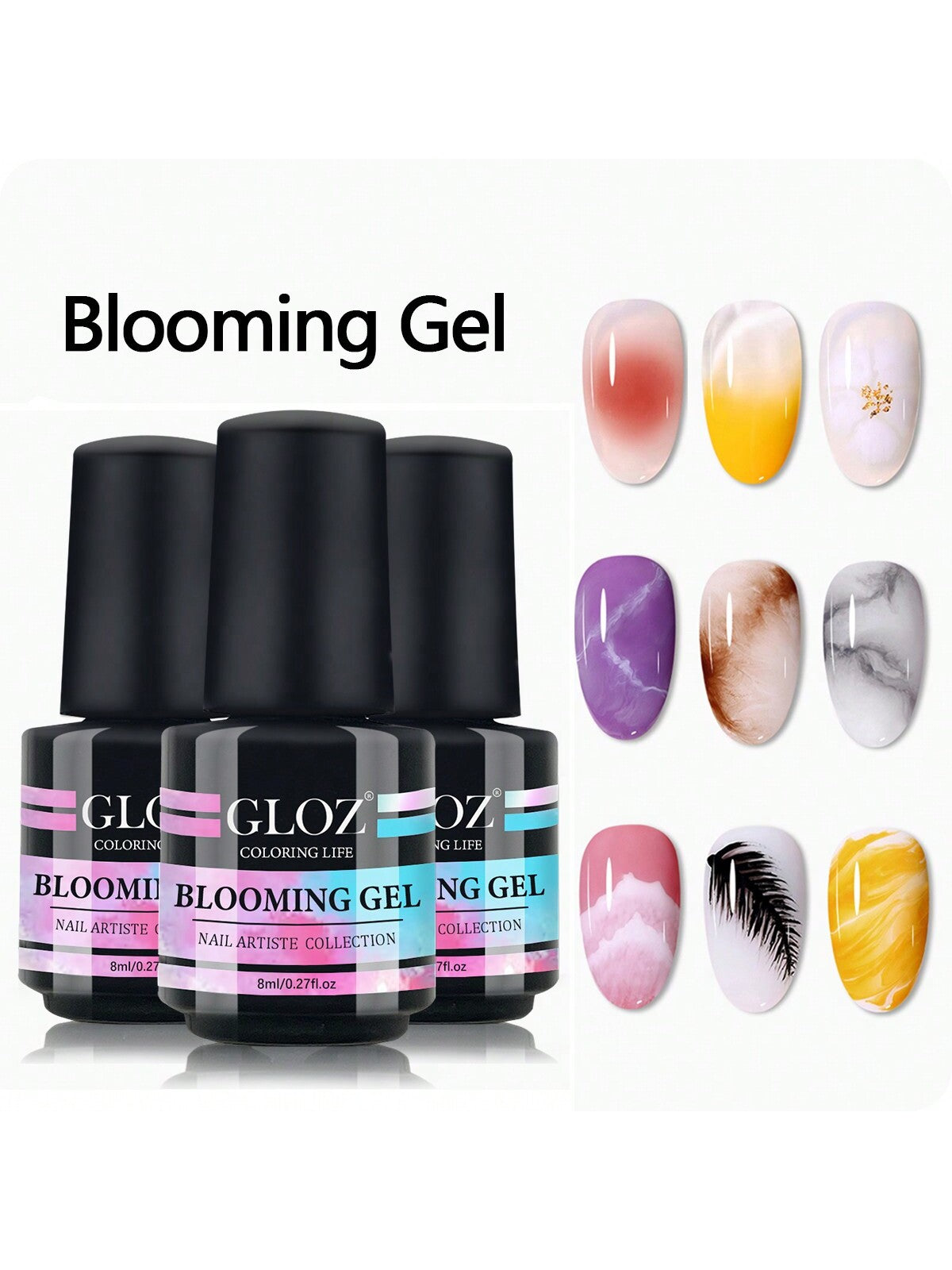 GLOZ Nail Blooming Gel Clear Uv Led Blossom Gel Polish For Spreading Effect Marble Natural Stone Watercolor Floral Print Soak Off Nail Gel Diy Nail Art Design Manicure Gift For Women - Hanmeimei